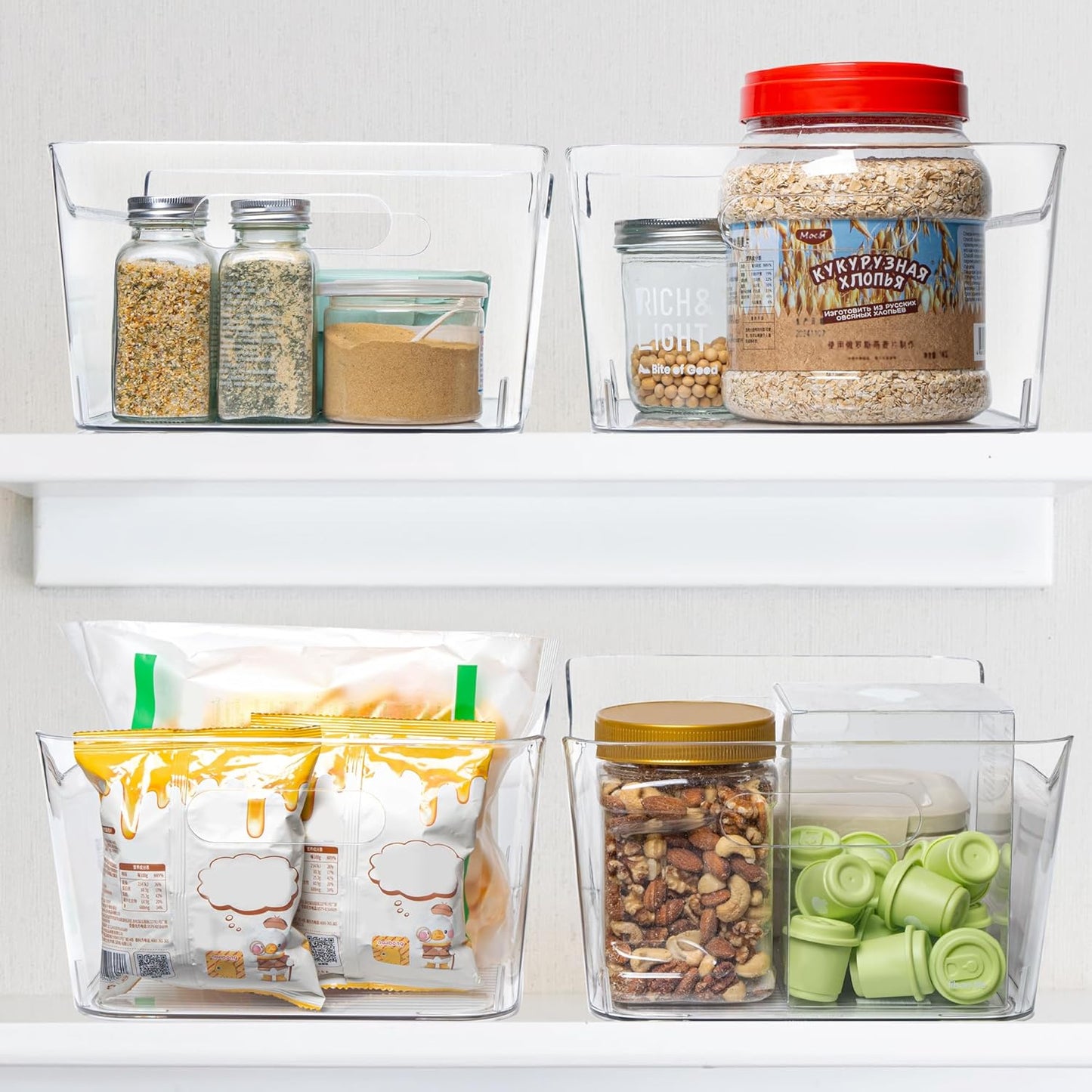 Tiawudi 4 Pack Plastic Storage Bins, Extra Large Pantry Organizer, 13.5" x 10" Clear Storage Containers and Organizer Bins, Multi-Use Bins for Home, Kitchen, Closet and Cabinet