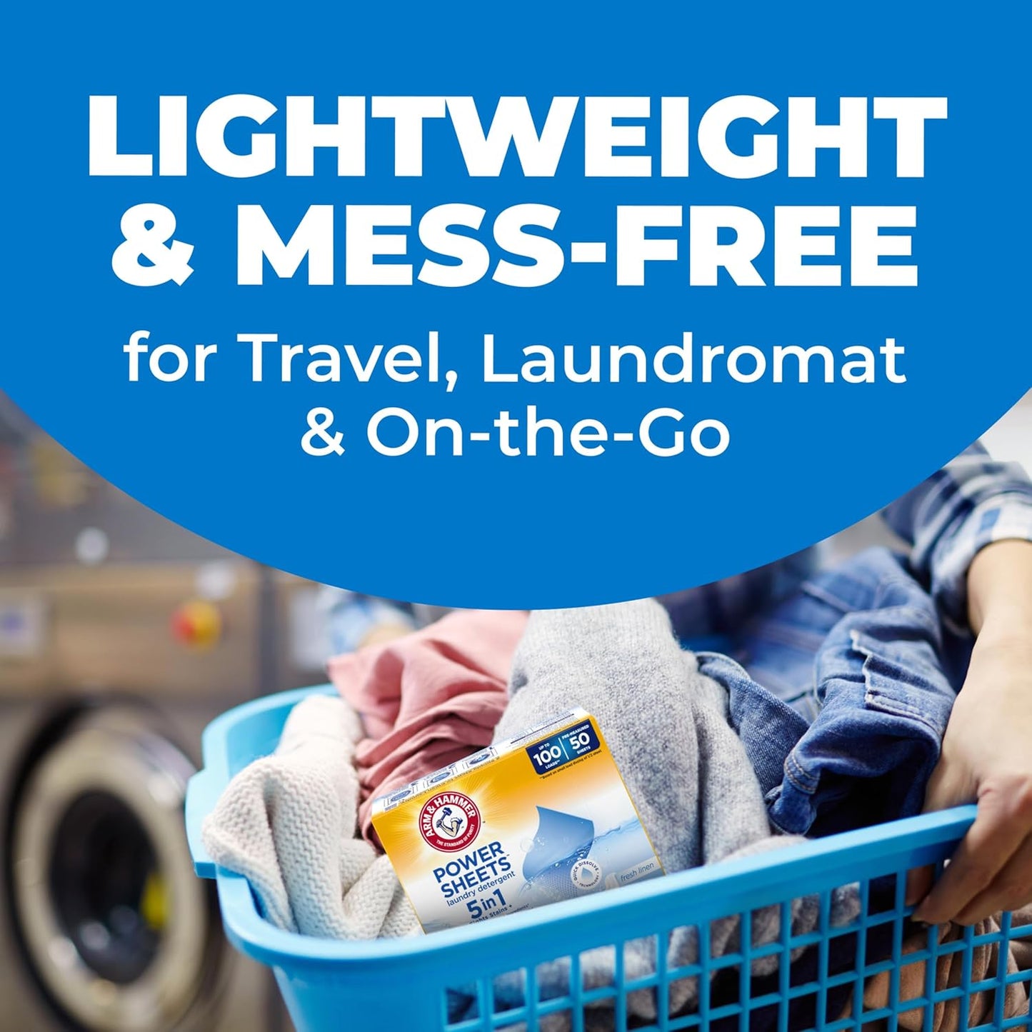 Arm & Hammer Power Sheets Laundry Detergent, Fresh Linen 50ct, up to 100 Small Loads (Packaging may vary)