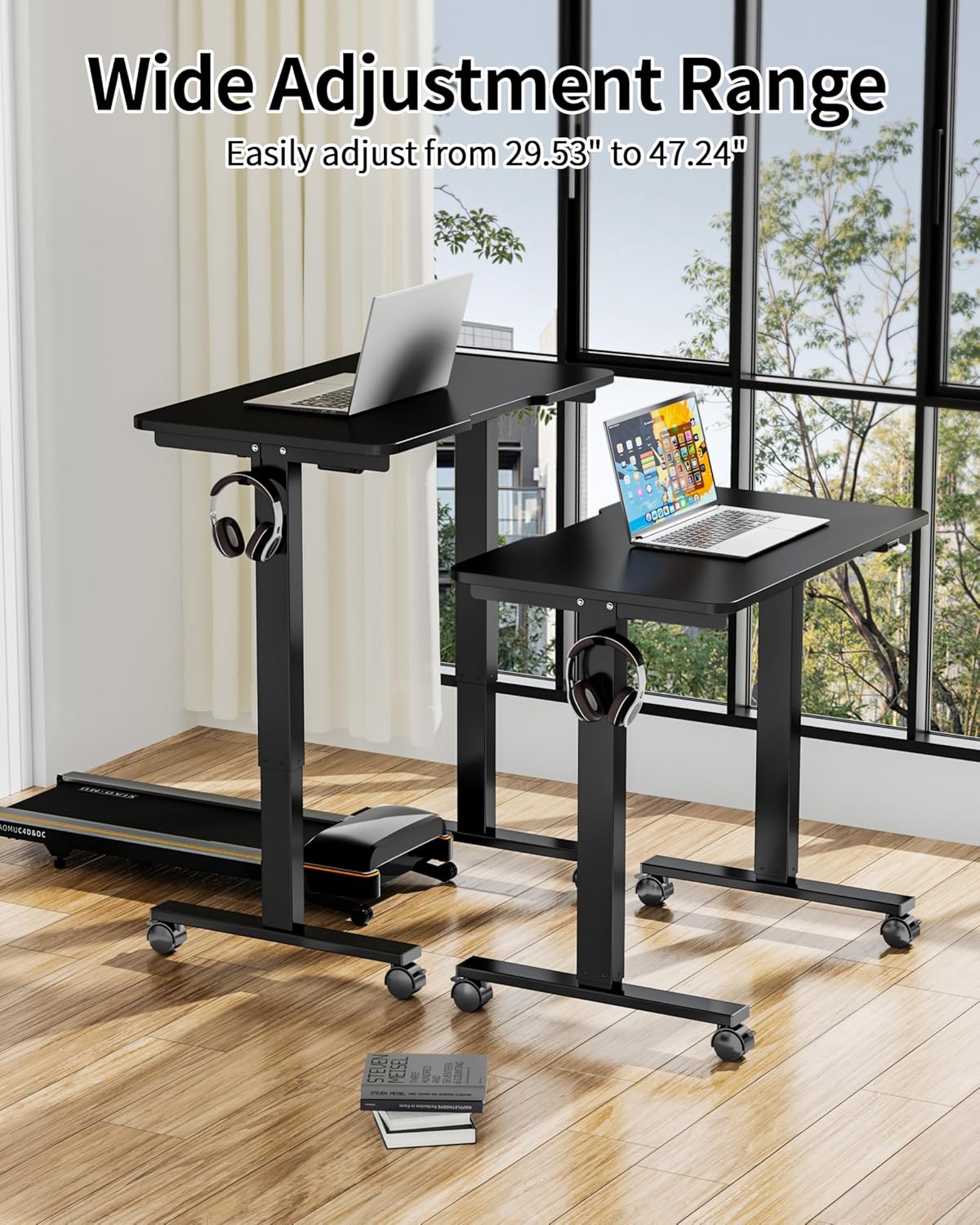 Okin Electric Standing Desk 31.5x19.7 Inches Small Computer Desk-Whole Piece Stand up Desk with Wheels Gaming Rolling Home Office Desks, Black