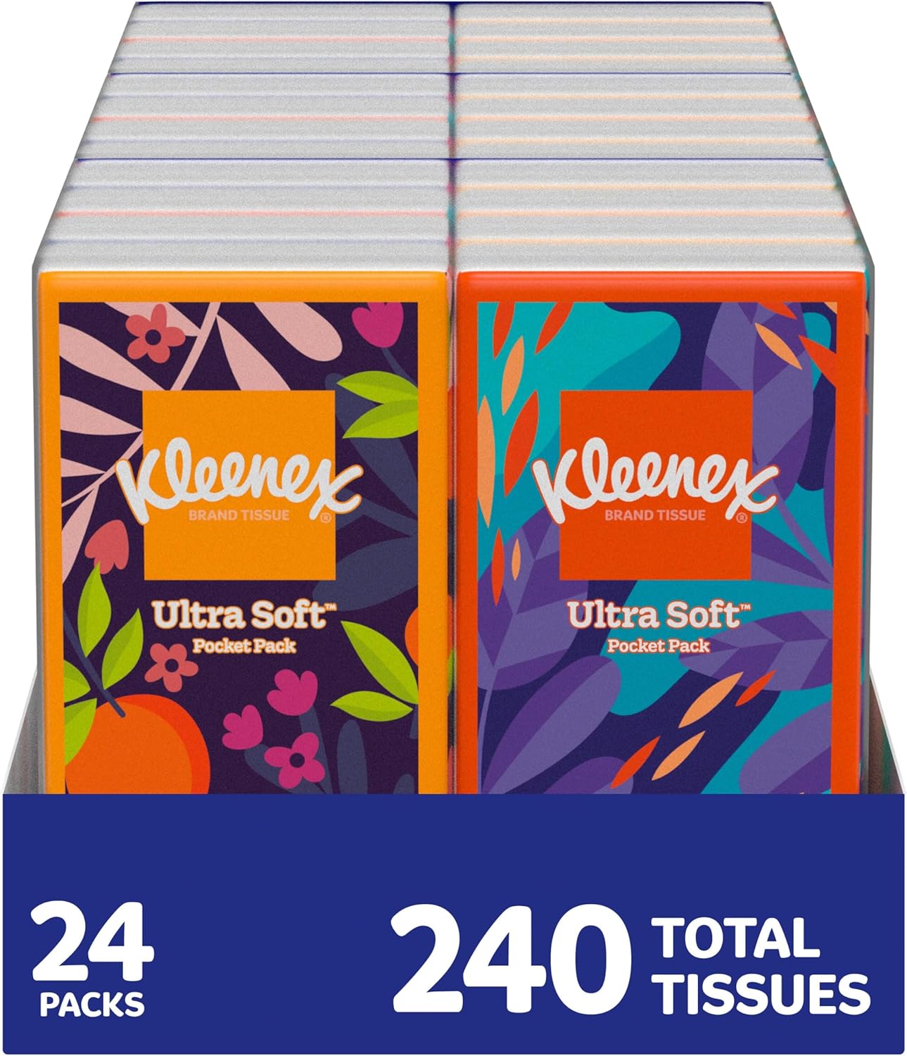 Kleenex On-The-Go Facial Tissues, 72 On-The-Go Packs (3 Trays of 24 Packs), 10 Tissues per Box (720 Total), 3-Ply, Packaging May Vary