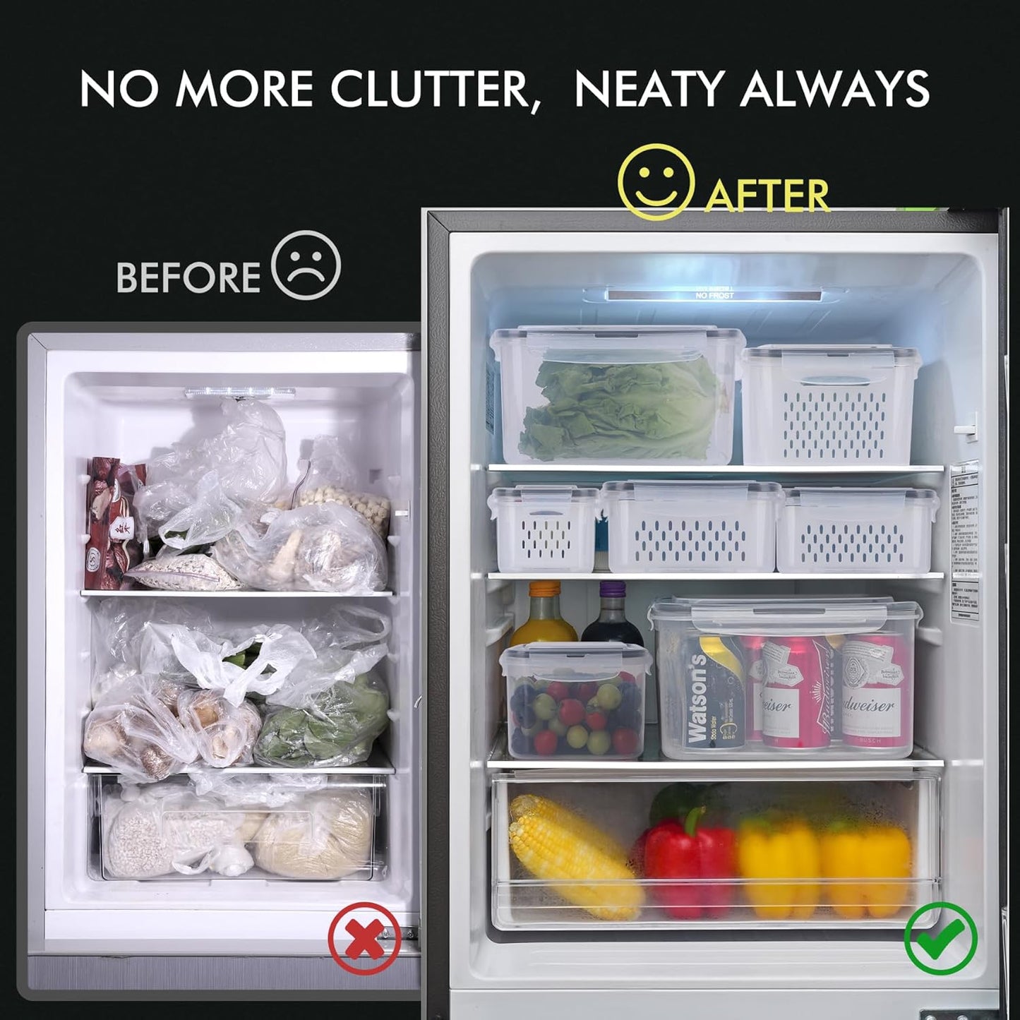 HOTEC 4-Pack Large Fruit Storage Container for Fridge Leak proof with Removable Colander, BPA Free Dishwasher & microwave safe Largest 3.15L