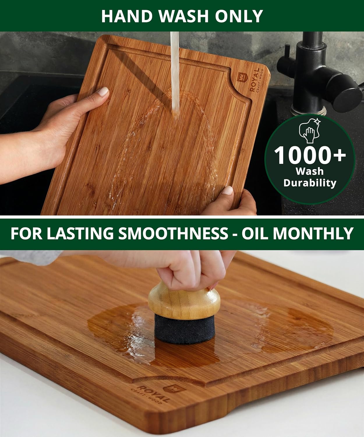 ROYAL CRAFT WOOD Wooden Cutting Boards for Kitchen Meal Prep & Serving - Non Toxic Bamboo Wood Cutting Board Set with Deep Juice Groove Side Handles - Charcuterie & Chopping Butcher Block for Meat
