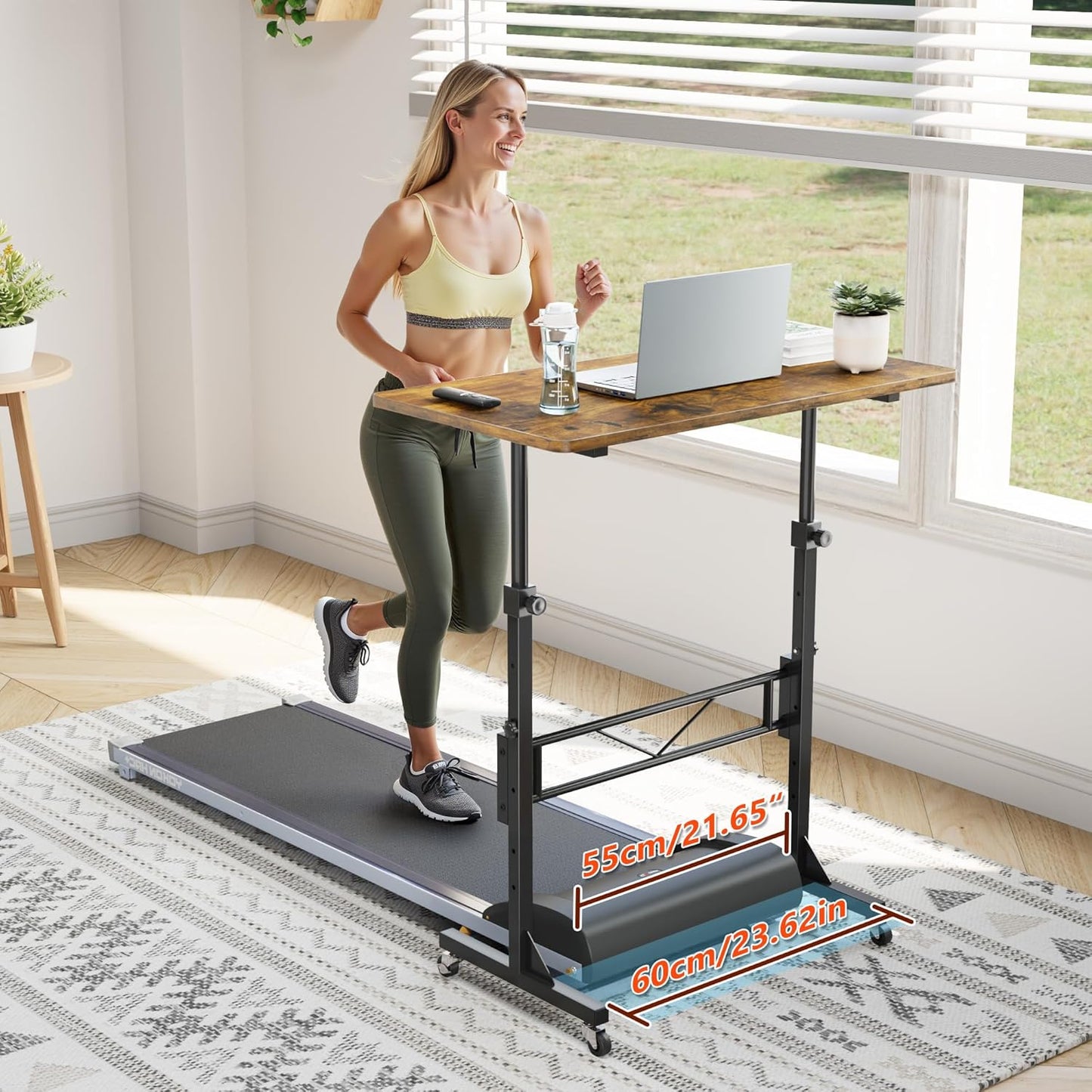 HOMIDEC Standing Desk, 32 Inch Portable Small Desk Adjustable Height, Rolling Home Office Desks with Wheels, Sit Stand Desk for Bedroom Walking Pad Home Office Small Space, Rustic