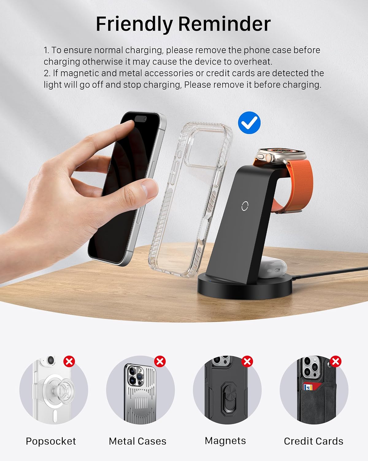 Anlmz 3 in 1 Charging Station for iPhone, Wireless Charger for iPhone 17 16e 16 15 14 13 12 11 X Pro Max & Apple Watch - Wireless Charging Station for AirPods 4 3 Pro