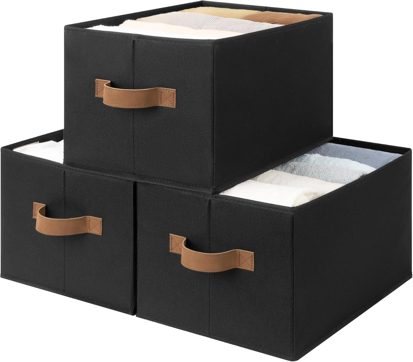 StorageWorks Closet Storage Bins, Black, Large, 3-Pack | Storage Bins for Shelves, Closet Organizers and Storage Baskets, Fabric Clothes Organizer, Foldable Laundry Baskets