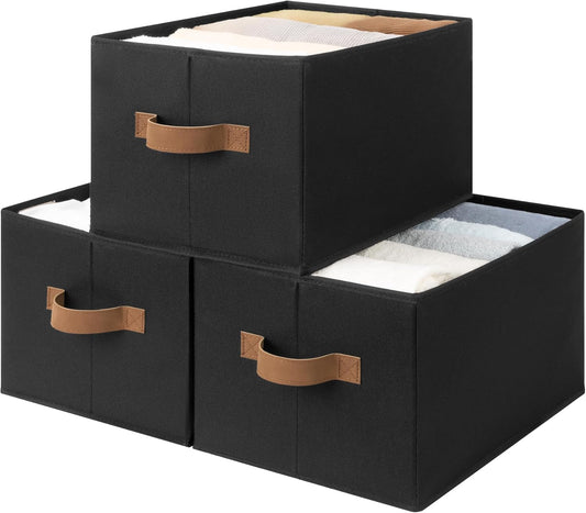 StorageWorks Closet Storage Bins, Black, Large, 3-Pack | Storage Bins for Shelves, Closet Organizers and Storage Baskets, Fabric Clothes Organizer, Foldable Laundry Baskets