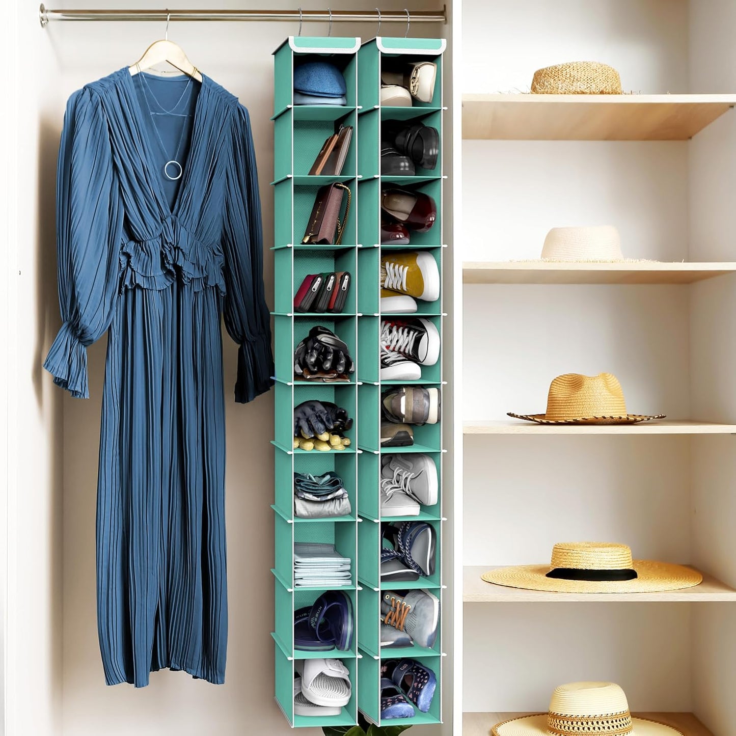 Simple Houseware 10 Shelves Hanging Shoes Organizer Holder for Closet, Turquoise