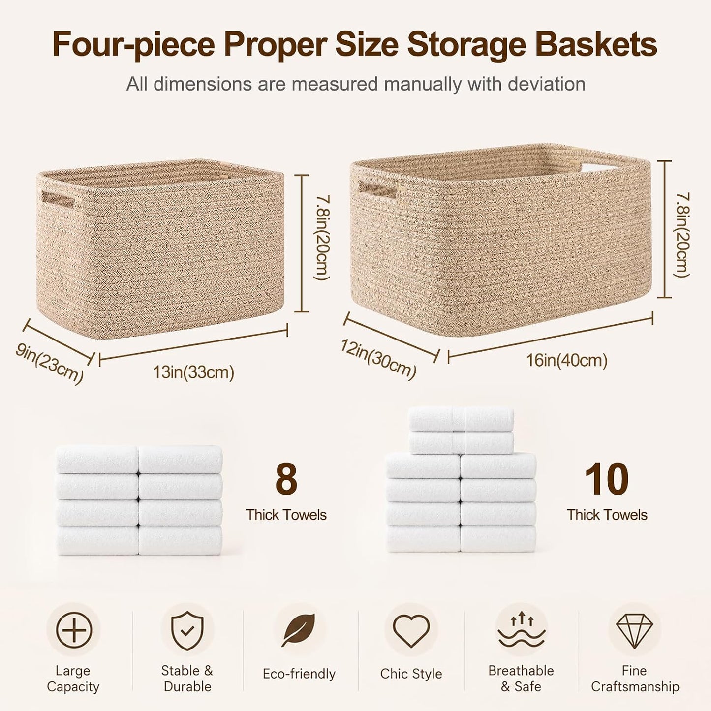 OIAHOMY 4 Pack Storage Baskets for Organizing 24L Cube Storage Bins Brown