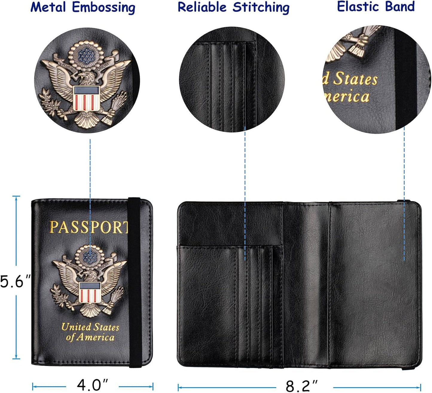 TOURSUIT RFID Blocking Passport Holder for Women Men, Leather Passport Travel Wallet with 3D Metal Badge, Travel Document Holder Cover Accessories (Black)