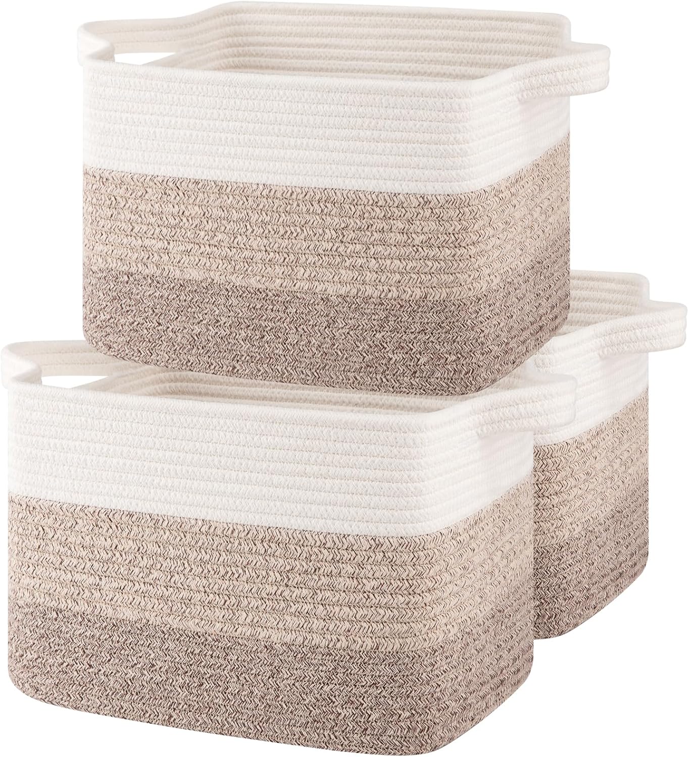 OIASKET Storage Baskets for Organizing, Woven Baskets for Shelves, Rectangle Decorative Organizer for Storage Clothes, Toy, Books, Towels Nursery Bins 3 Pack (Gradient Grey, 15.75"x11.8"x9.85")