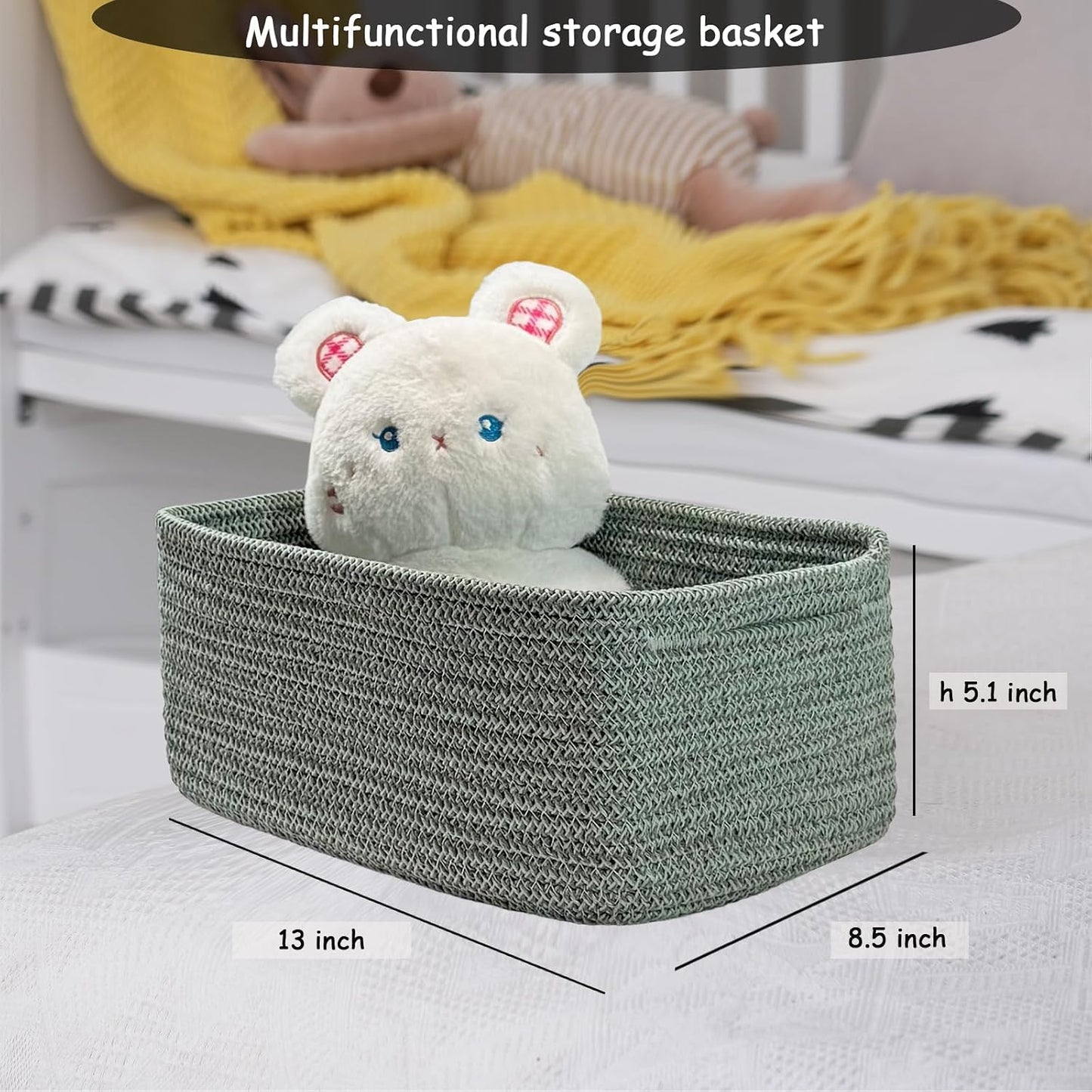 COMFY-HOMI 13" x 8.5" x 5.1" Storage Baskets for Organizing | Cotton Rope Woven Basket | Toy Storage Bin Box | Basket for Shelves, Closet Organizer Bin, Decorative Closet Shelf, 3 Pack