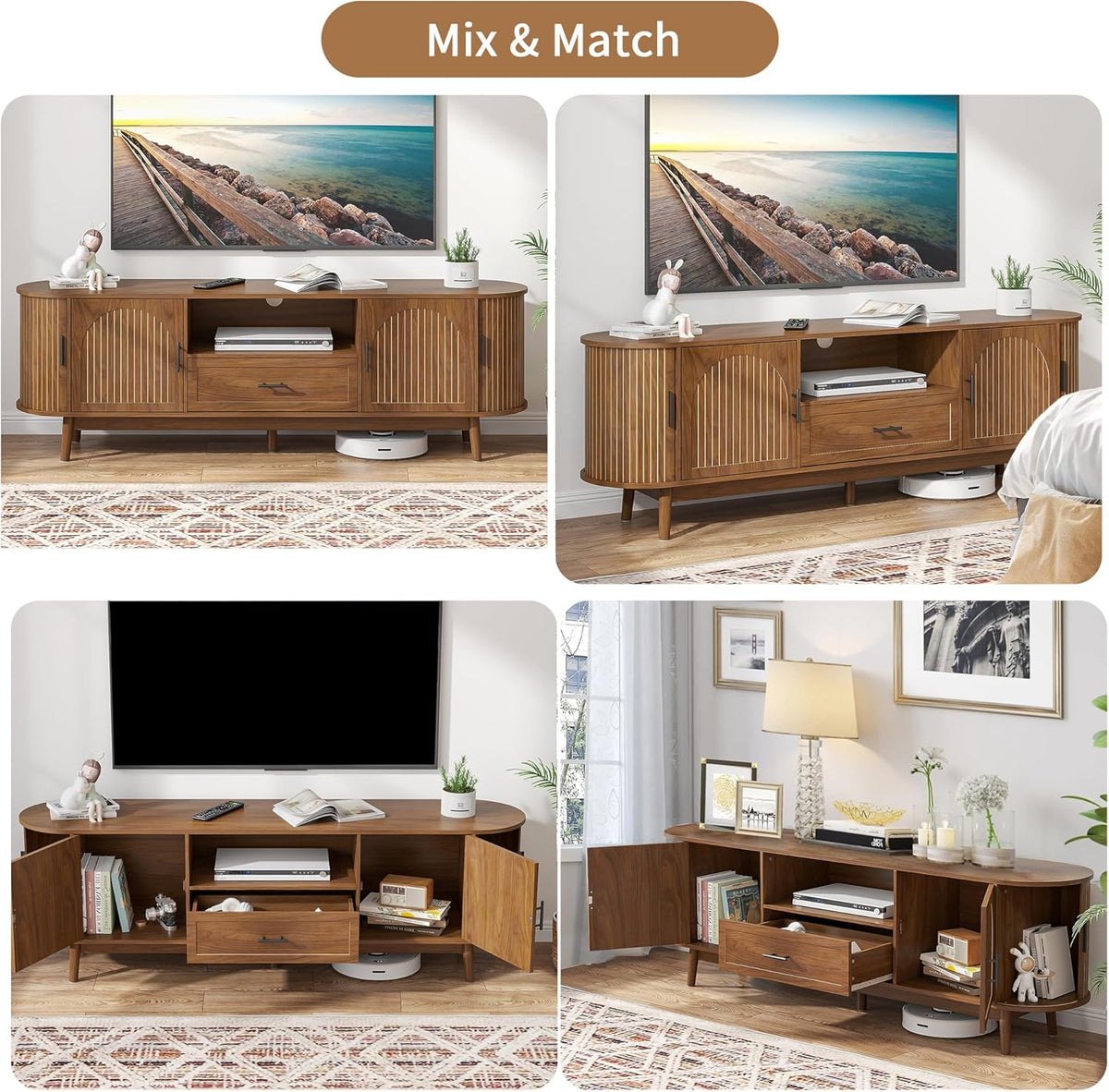 70" Fluted TV Stand for Tvs up to 80" Entertainment Center with Storage