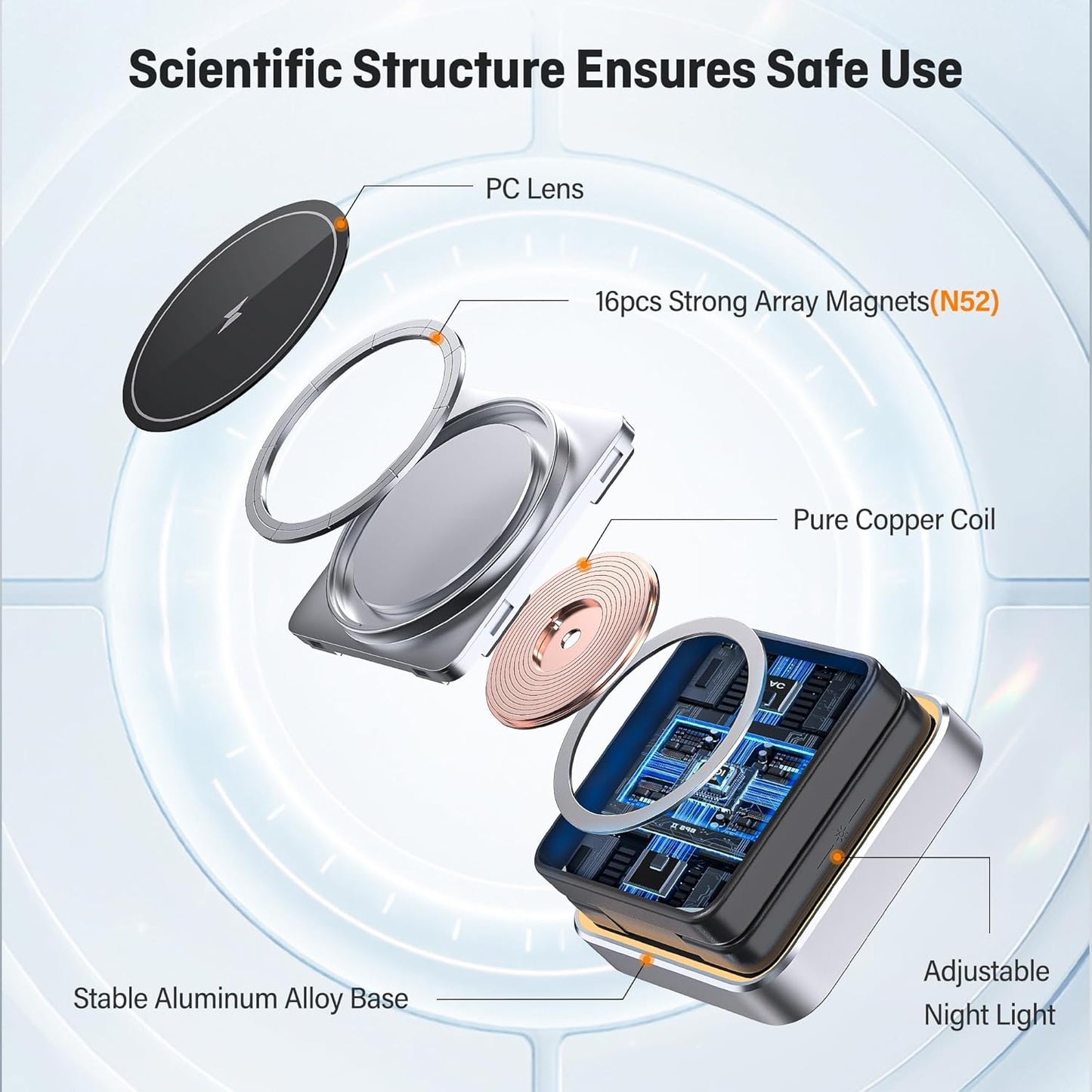 【2026 Upgraded】 Wireless Charger 3 in 1, Foldable Wireless Charging Station with Light for Apple Magnetic Charger, Travel Magnetic Charger Stand, Nightstand Fast 15W Charging Station (20W Adapter)