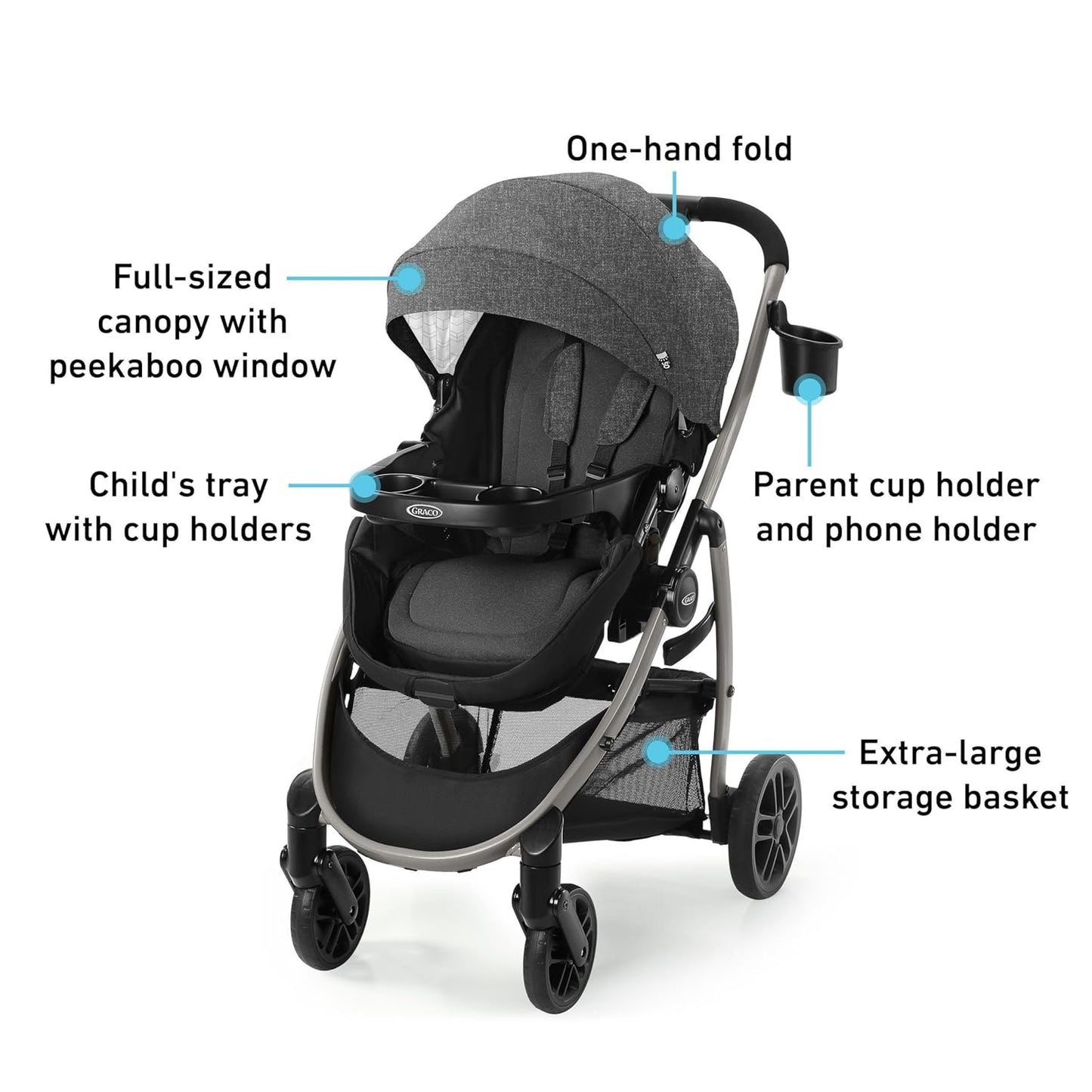Graco Modes Pramette Stroller, 3-in-1 Baby Stroller, 3 Modes: Infant Car Seat Carrier (Car Seat Not Included), Infant Pramette to Toddler Stroller with Reversible Seat and One-Hand Fold, Redmond