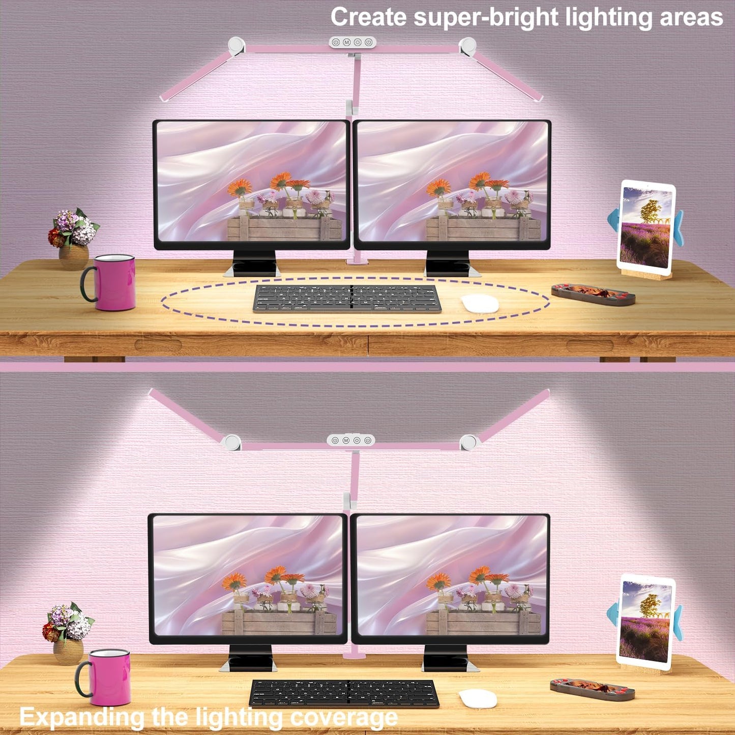 Micomlan Architect Desk Lamp for Home Office, Pink Desk Lamp with Clamp for Working, 24W Bright Rotatable Led Table Light Stepless Dimming Tempering Wide Computer Light for Crafting Puzzle Hobby