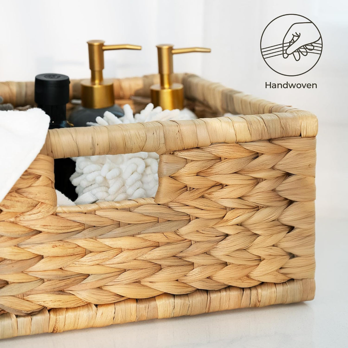 StorageWorks Large Wicker Basket, Pantry Organizer with Wooden Frame
