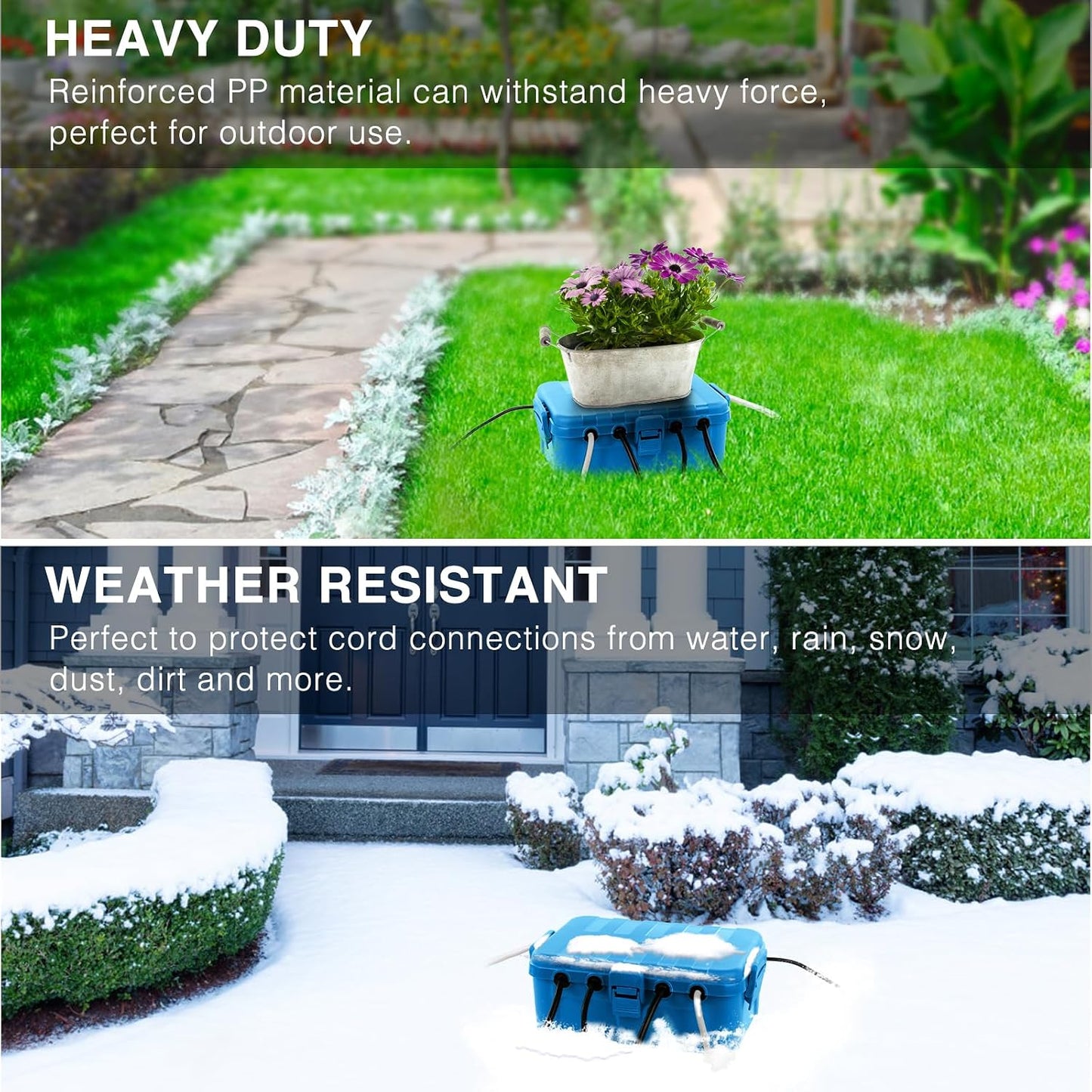 Flemoon Large Outdoor Electrical Box, Waterproof Extension Cord Cover | Inner Size 12 x 7.4 x 3.9 Inch, 6 Cable Entry Ports, IP54 Weatherproof Connection Box for Outlet, Timer, Holiday Light, Blue