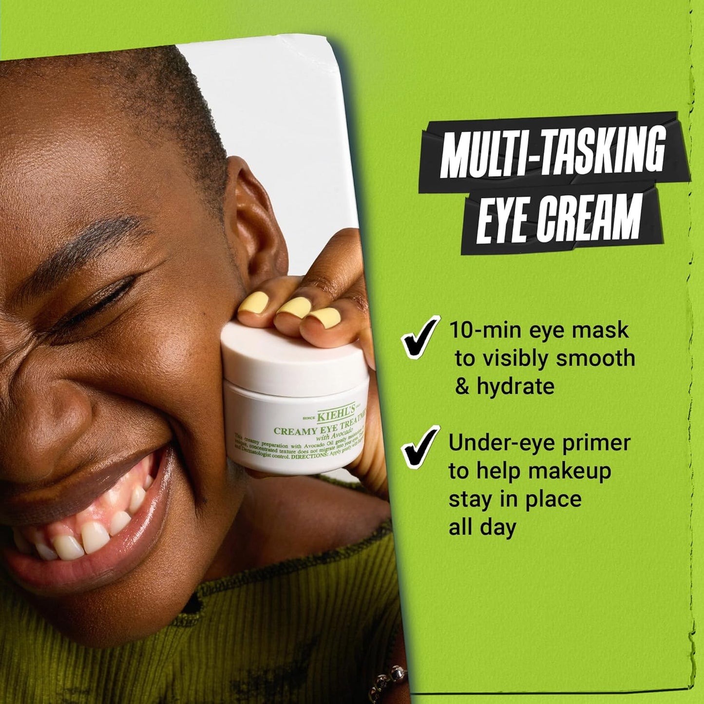 Kiehl's Avocado Eye Treatment, Under Eye Cream for Puffiness and Dark Circles, with Caffeine to Correct Bags, 99% Naturally Derived Non-Toxic Formula