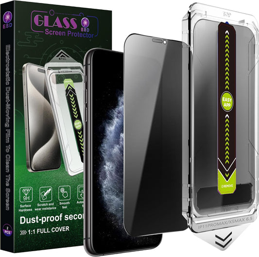 2 Pack Anti-Spy Privacy Screen Protector for iPhone 11 Pro Max/XS Max(6.5-Inch),9H Tempered Glass,Full Coverage,Anti-Fingerprint,Auto Dust Removal,Bubble-Free,Easy Installation