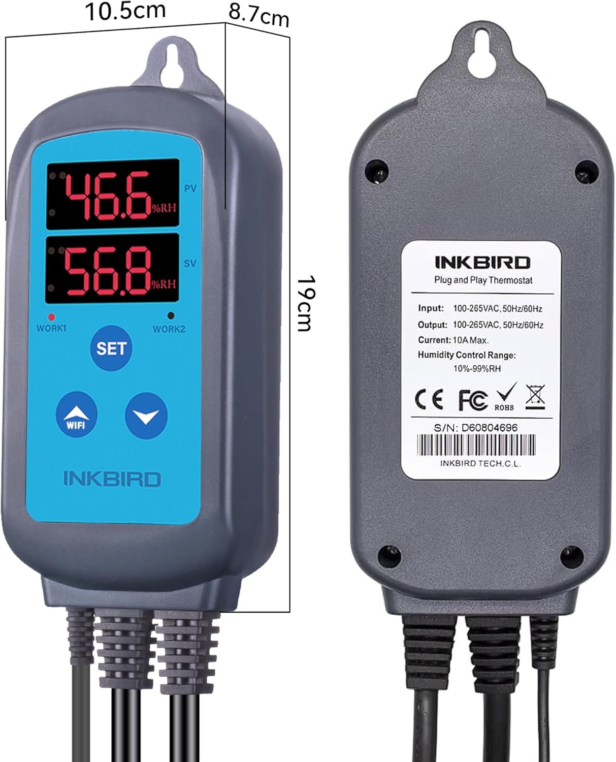 Inkbird Humidity Controller IHC200 Humidistat Mushroom Greenhouse Pre Wired Outlet Dual Stage Humidifier Dehumidifier.