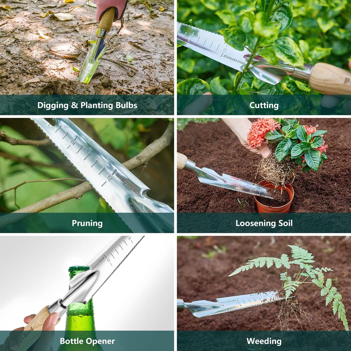 Garden Hand Weeding Trowel, 5-in-1 Stainless Steel Weeder Puller