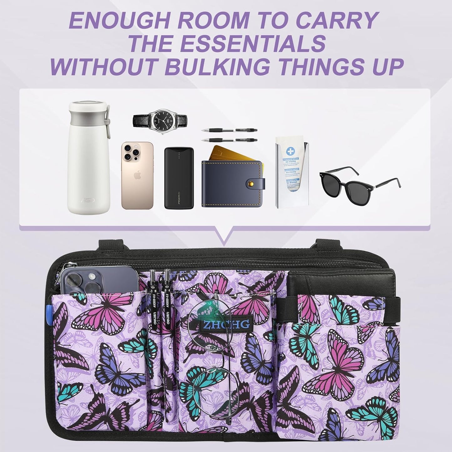 ZHCHG Wheelchair Side Bag with Cup Holder, Wheelchair Armrest Pouch Accessories for Walker, Rollator, Electric Scooter Wheelchairs, Ideal Gift for Mother's Day & Father's Day -Purple