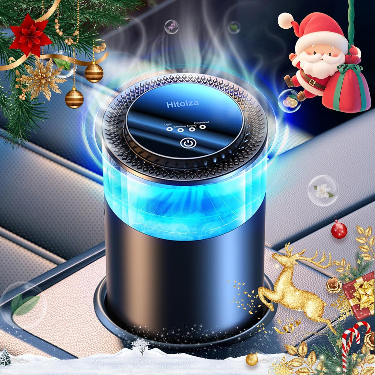Hitolza Smart Car Air Fresheners, Ambient Light & Mist Fragrance, Auto On/Off Car Air Freshener Diffuser, Adjustable Intensity, Lasts 6 Months, Built-in Battery, Premium Scents Refill X2 - Cedarwood