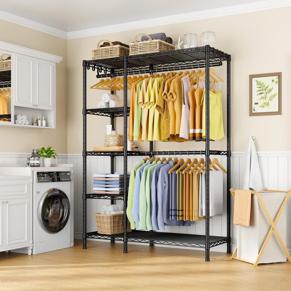 Ulif F2 Clothes Rack, 5 Tiers Heavy Duty Garment Rack for Bedroom | Freestanding Adjustable Closet Storage Organizer, Portable Clothing Wardrobe, 46.1"W x 15.4"D x 78.3"H, Load 630lbs, Black
