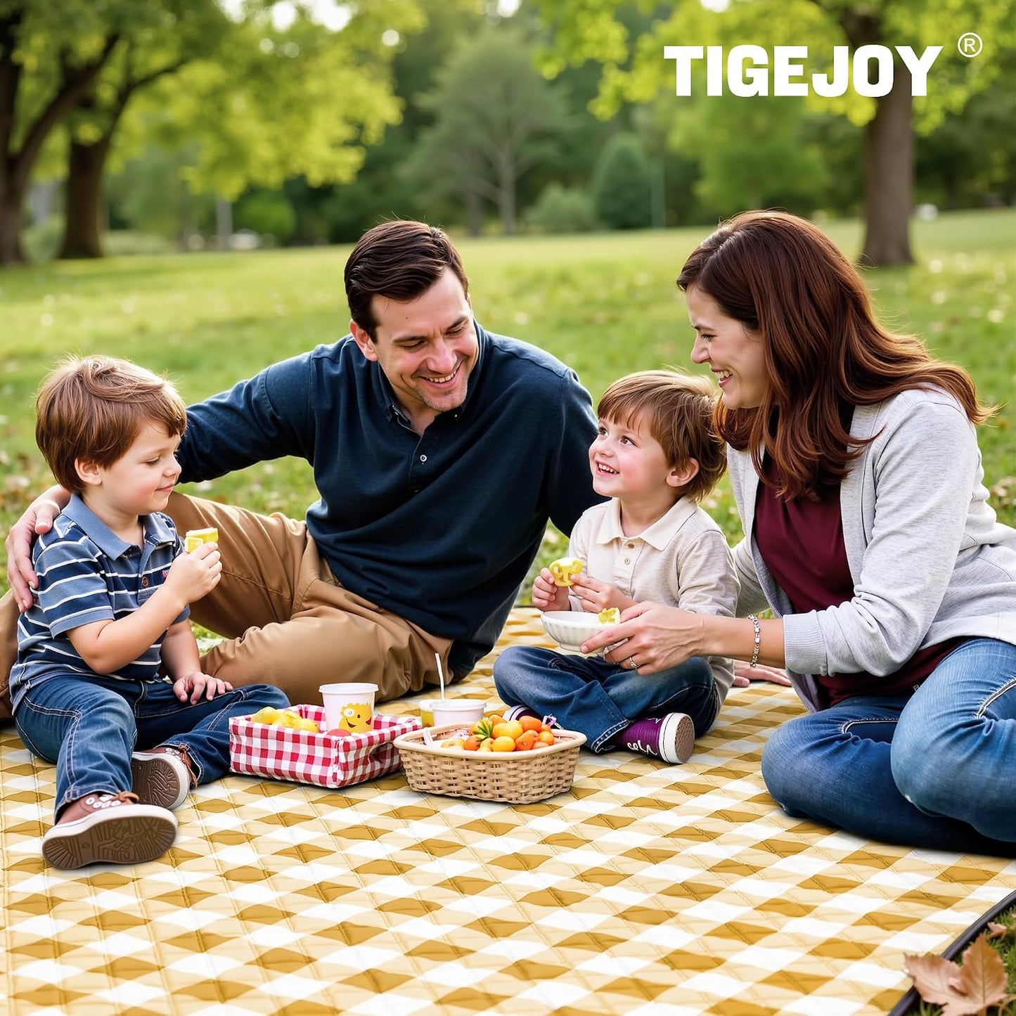 TigeJoy Extra Large Picnic Blanket Waterproof Foldable 80''x80'', Outdoor Picnic Mat Beach Blanket Sandproof for Park, Grass, Travel, Hiking, Camping Essentials, Gingham Picnic Blanket
