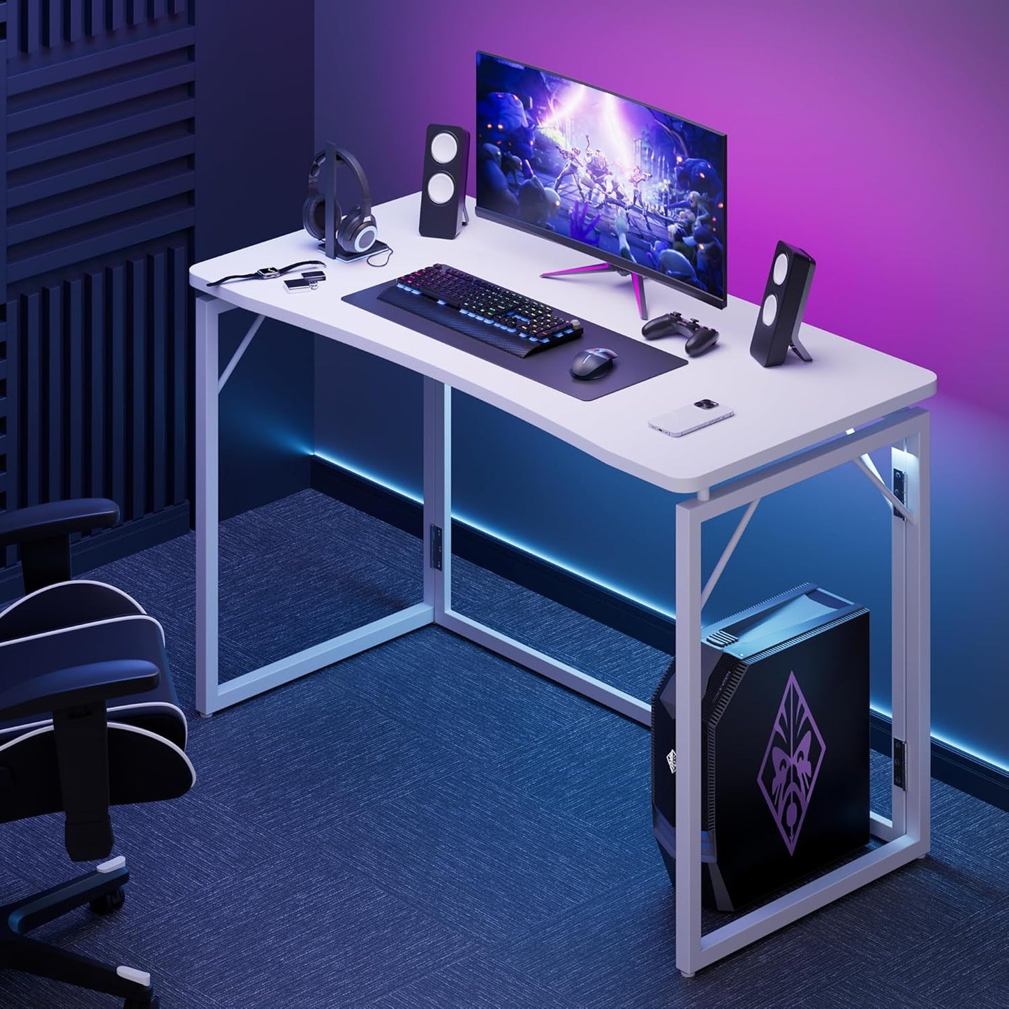 JOYMOOP White Folding Desk - 31.5", No Assembly Small Foldable Desk for Home, Office, Wooden Top Folding Computer Desk for Working, Writing, Studying