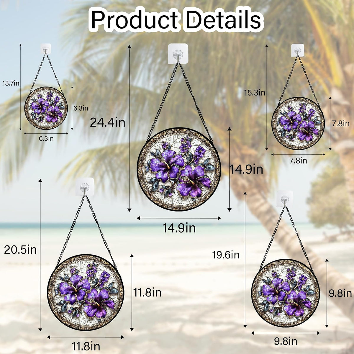 Purple Hibiscus Flowers Stained Glass Window Hanging Suncatcher Gifts 15"