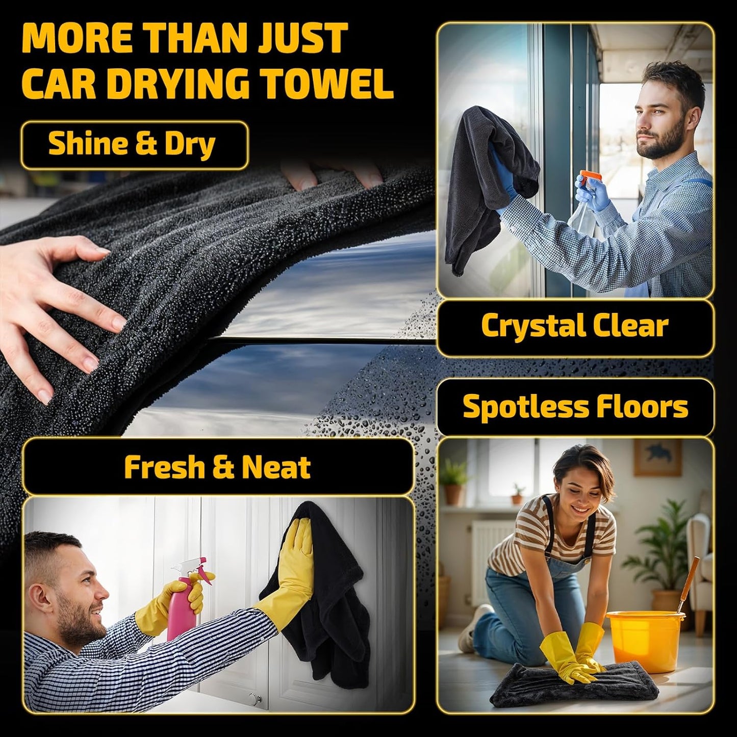 SMINDER 2-Pack 1200 GSM Car Drying Towels – Microfiber Towels for Cars (36" x 24"), Ultra-Absorbent, Streak-Free, Scratch-Free, No Water Spots, Double-Twist Pile & Edgeless Design