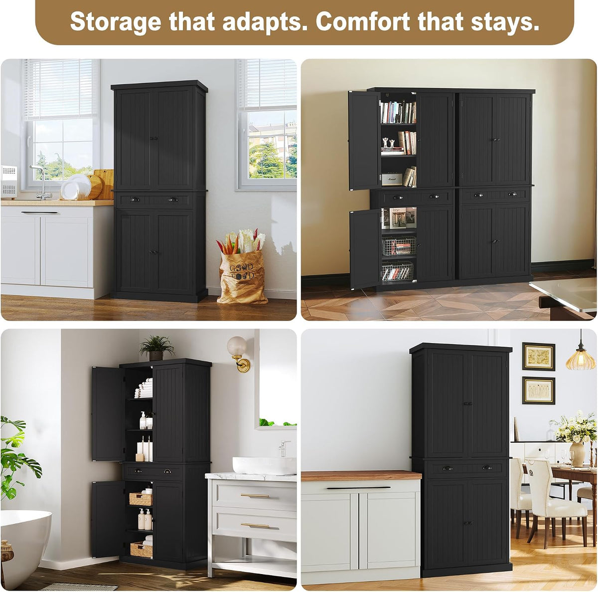 ARTPOWER 72" Tall Kitchen Pantry Storage Cabinet with Drawer and Adjustable Shelves, Pantry Cabinet for Kitchen, Bathroom or Hallway, Black