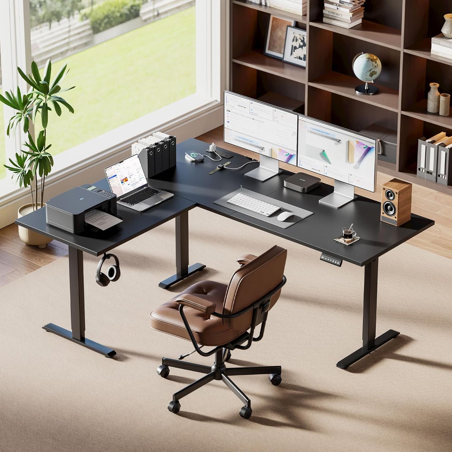 Agilestic Electric L Shaped Standing Desk 63 x 55 Inch with Power Outlet, Height Adjustable Corner Stand up Desk with Cable Management,Sit Stand Home Office Workstation with Splice Board, Black