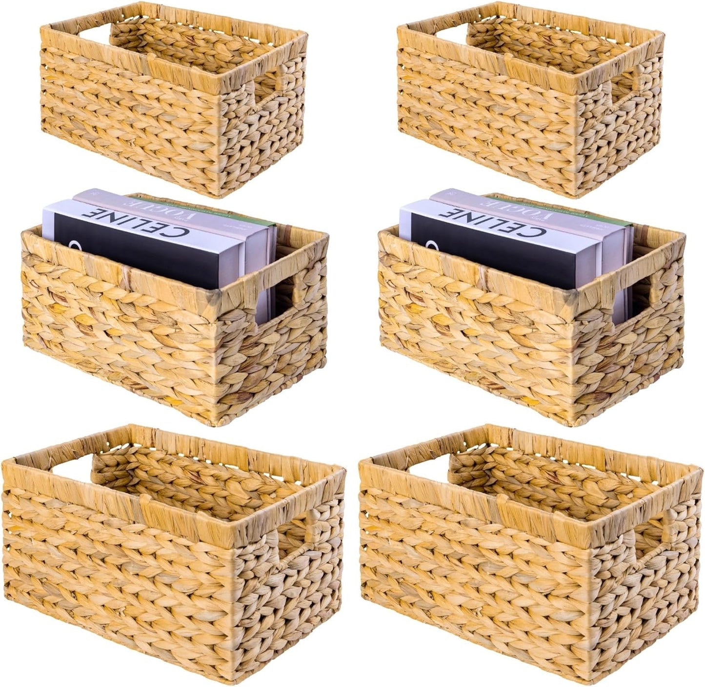 M4DECOR Set of 6 Rectangular Wicker Storage Baskets for Shelves