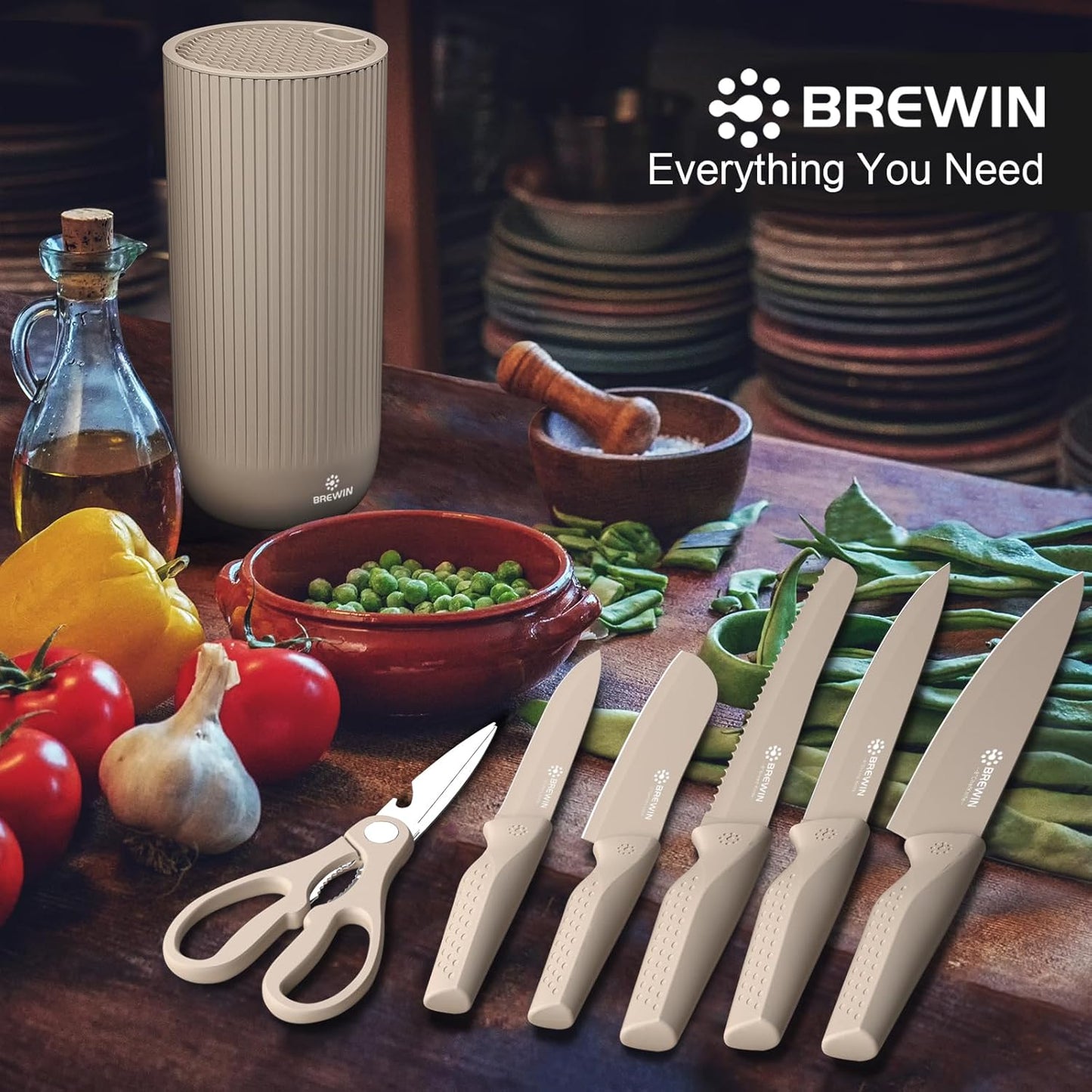 Knife Set, Brewin Kitchen Knife Set, Knives Set for Kitchen, Universal Knife Block, Utility Knife Block Set, New Home Essentials, Apartment Essentials, camping essentials, rv essentials