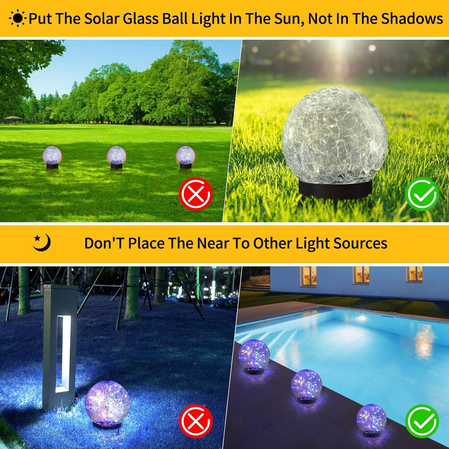 JKIMK Solar Globe Lights Outdoor Waterproof-Solar Balls for Garden-Cracked Glass Ball Lights Outdoor-Solar Orbs for Outside-Decorations for Patio and Yard Lawn Backyard Decor