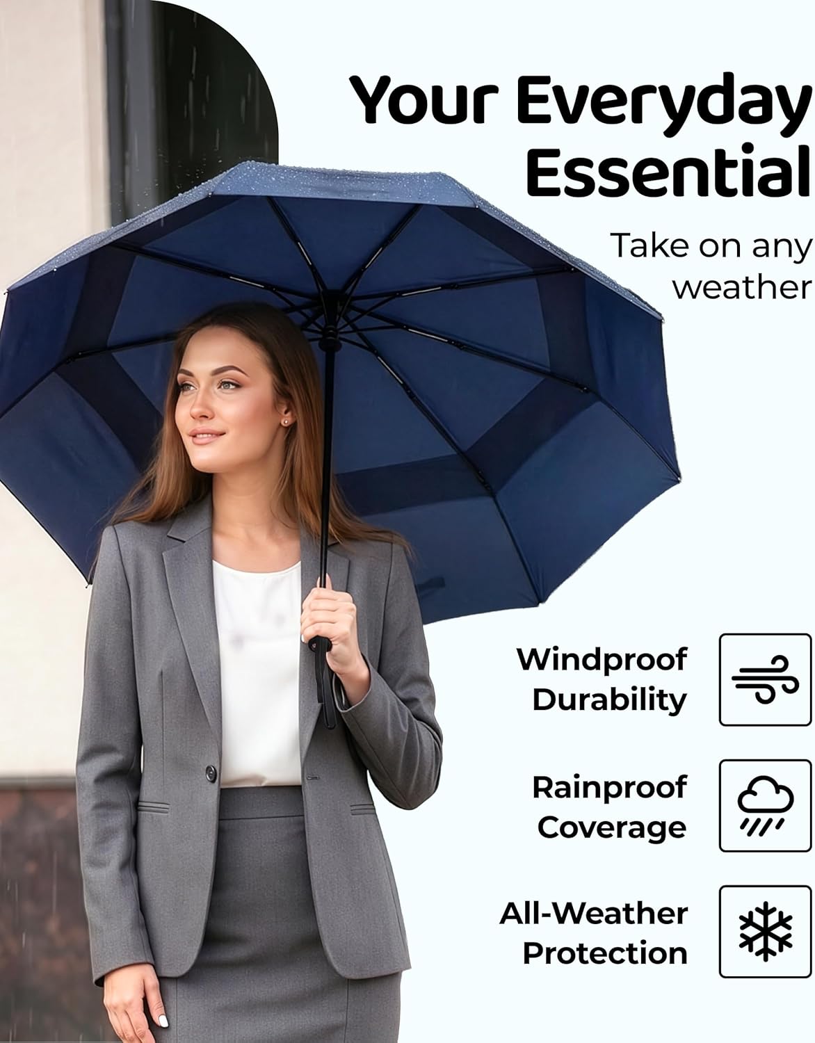 Repel Windproof Travel Umbrella - Compact & Withstands Winds up to 100MPH , Strongest Premium Auto Folding Umbrella for Rain and Sun - Durable, Light & Portable for Women & Men , Fits Backpack & Cars