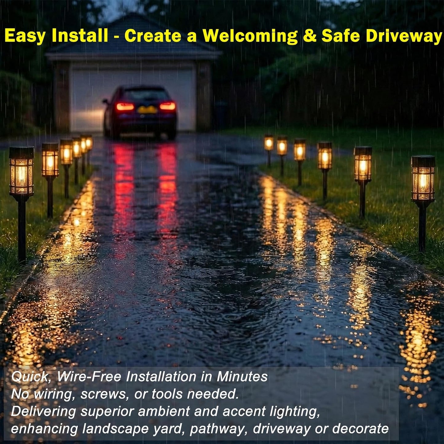 ILANCK Solar Lights Outdoor Waterproof, 8 Pack 21" Solar Pathway Lights with Metal & Glass, Auto On/Off Garden Lights for Yard, Landscape, Driveway Walkway