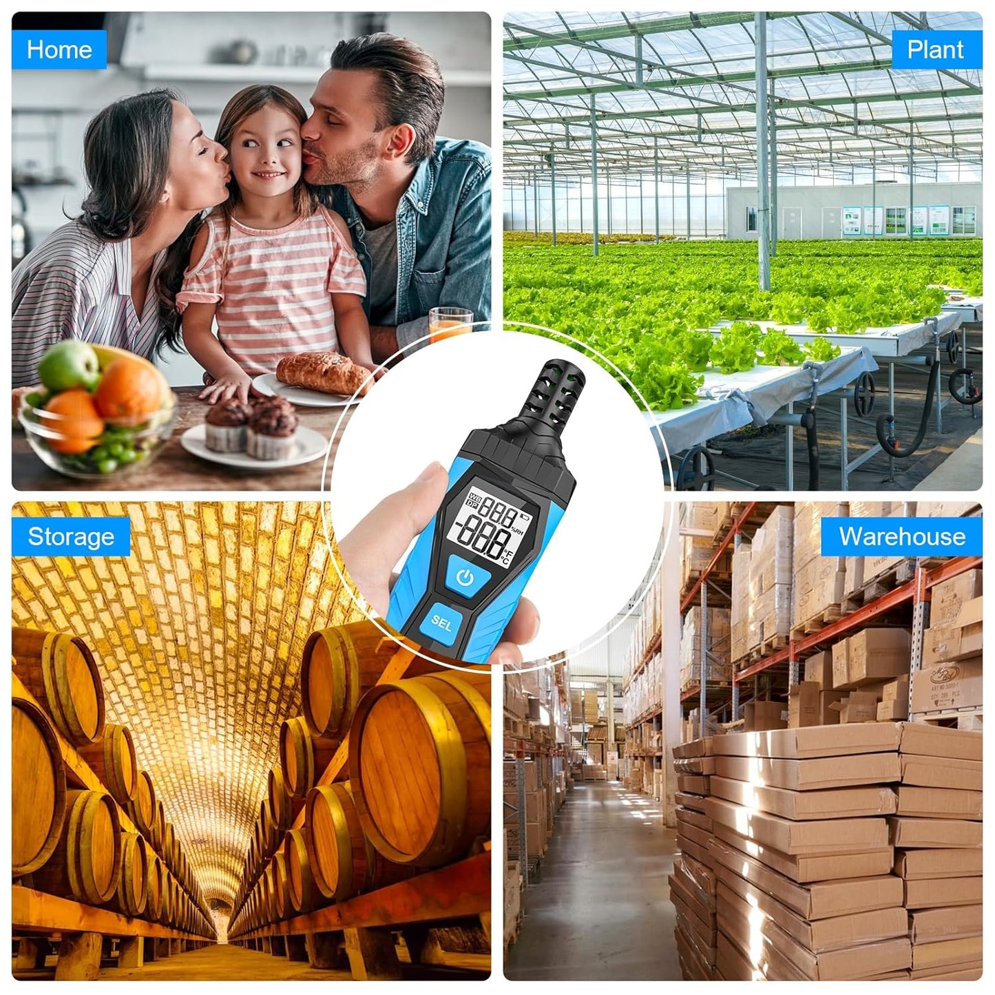 Temperature Humidity Meter - Handheld Thermometer Hygrometer with Ambient, Dew Point, Wet Bulb, High Precision Wet Bulb Thermometer, Dual Display Temperature & Humidity with LCD Backlight