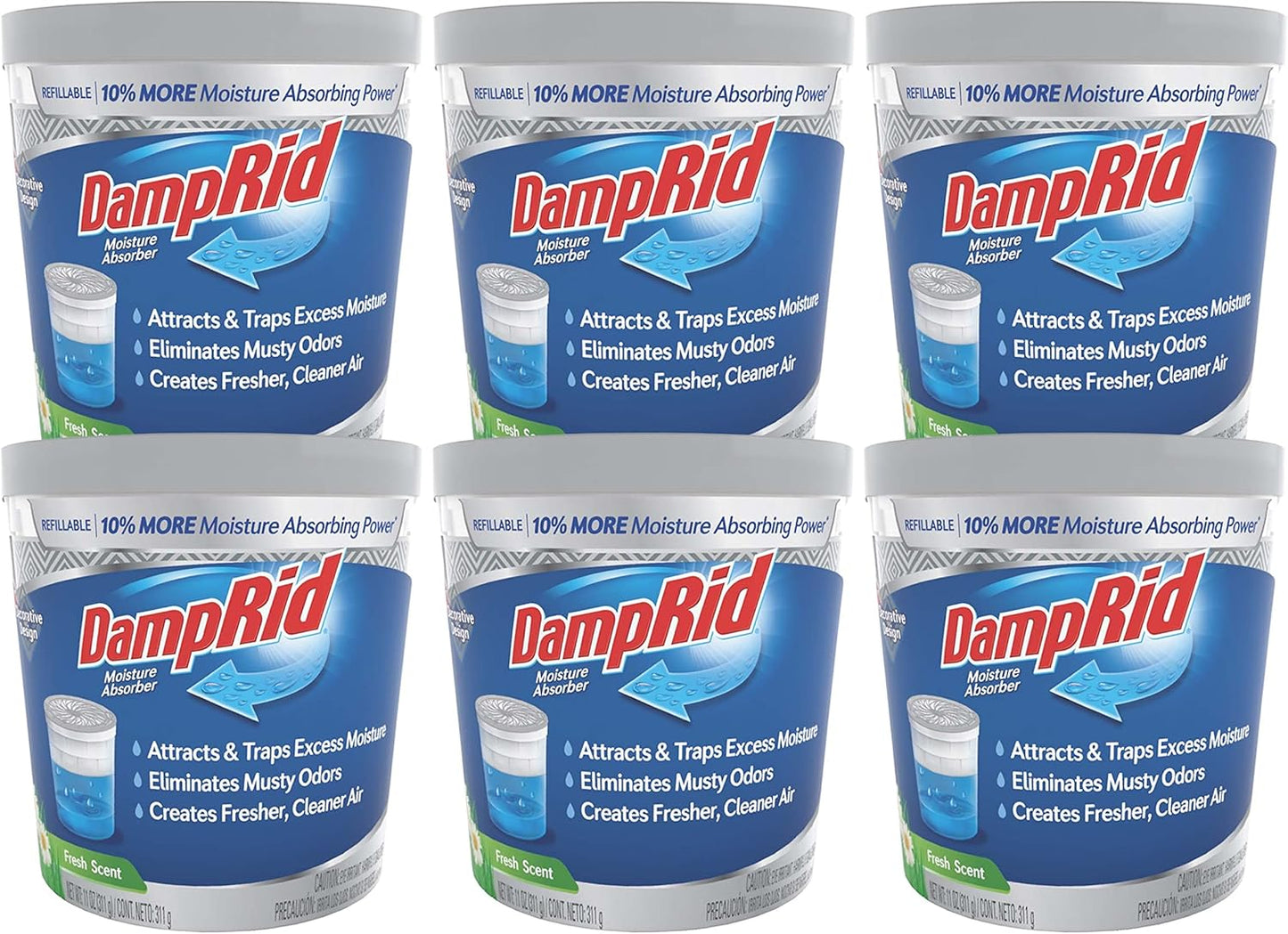 DampRid Refillable Moisture Absorber, 11 oz., 6-Pack - Fresh Scent Moisture Absorbers, 10% More Absorbing Power*, Eliminates Musty Odors for Fresher, Cleaner Air