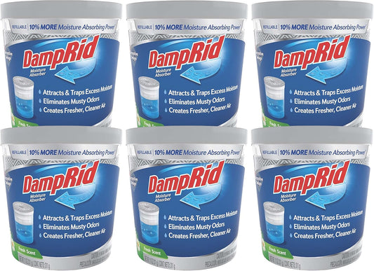 DampRid Refillable Moisture Absorber, 11 oz., 6-Pack - Fresh Scent Moisture Absorbers, 10% More Absorbing Power*, Eliminates Musty Odors for Fresher, Cleaner Air