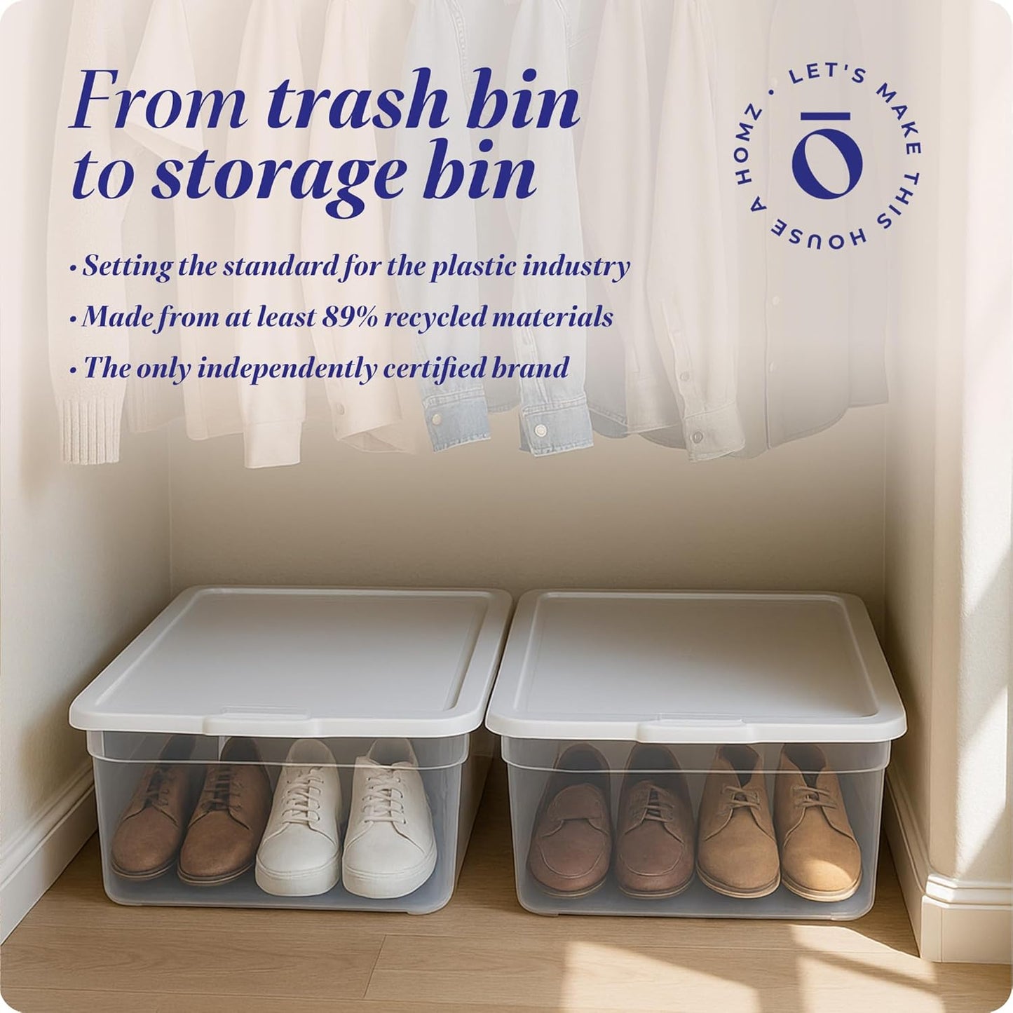HOMZ 2-Pack Snaplock, Small Clear Plastic Storage Organizer Bins w/ Lids, 28 Quart, White - Stackable Container Boxes for Bedroom, Bathroom, Garage, and Office Organization