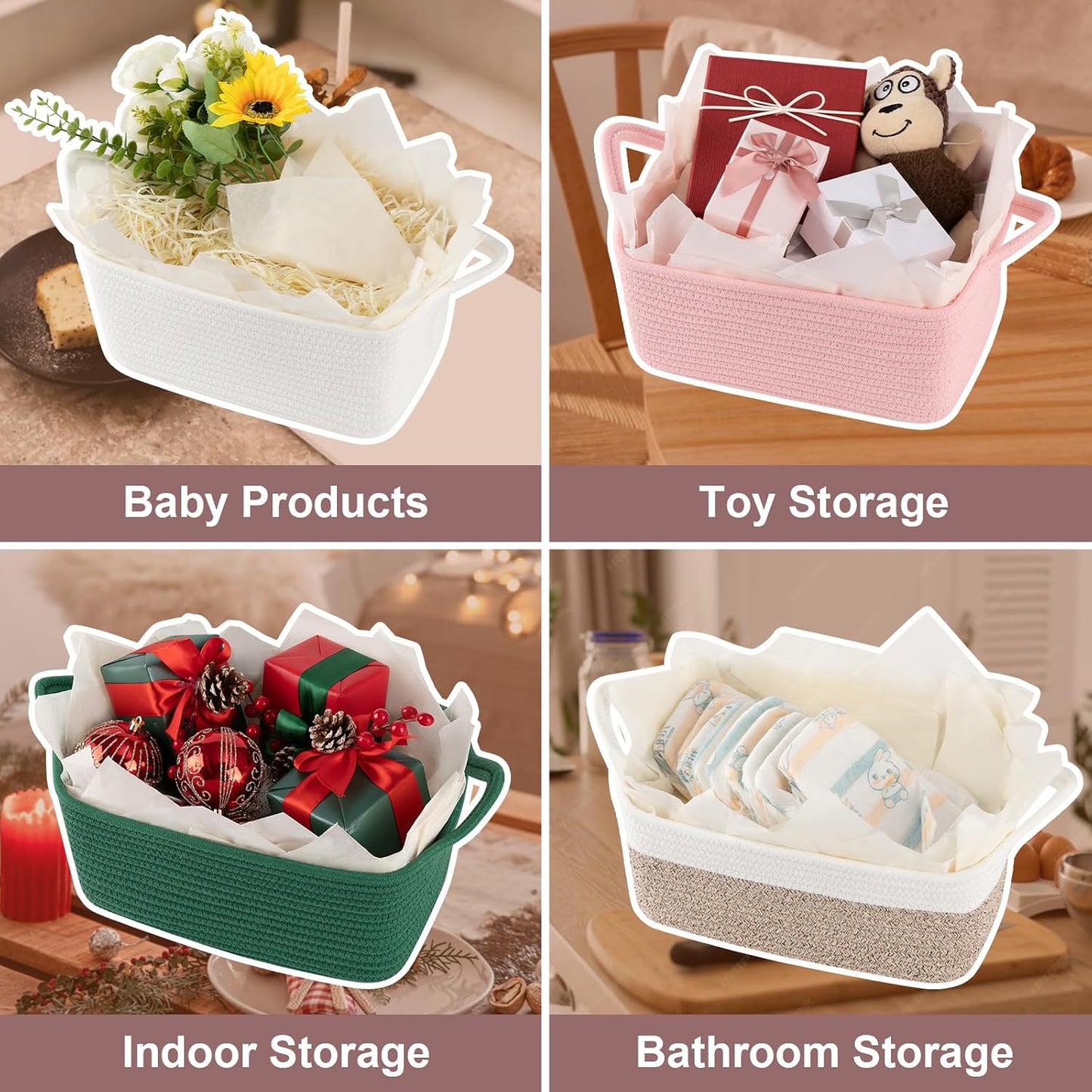 OIASKET Gift Basket Empty with Handle, Small Woven Baskets for Gifts Empty | 13.6"x10"x5.9", Baby Shower Toy Storage Baskets, Dog Toy Storage for Organizing, with Gift Bag Ribbon Tissue Paper