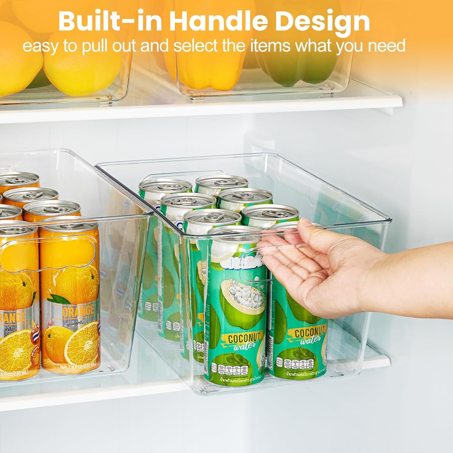 YIHONG 8 Pack Clear Pantry Organizer Bins,Plastic Storage Containers with Handle for Kitchen,Freezer,Cabinet,Closet,Bathroom Under Sink Organization