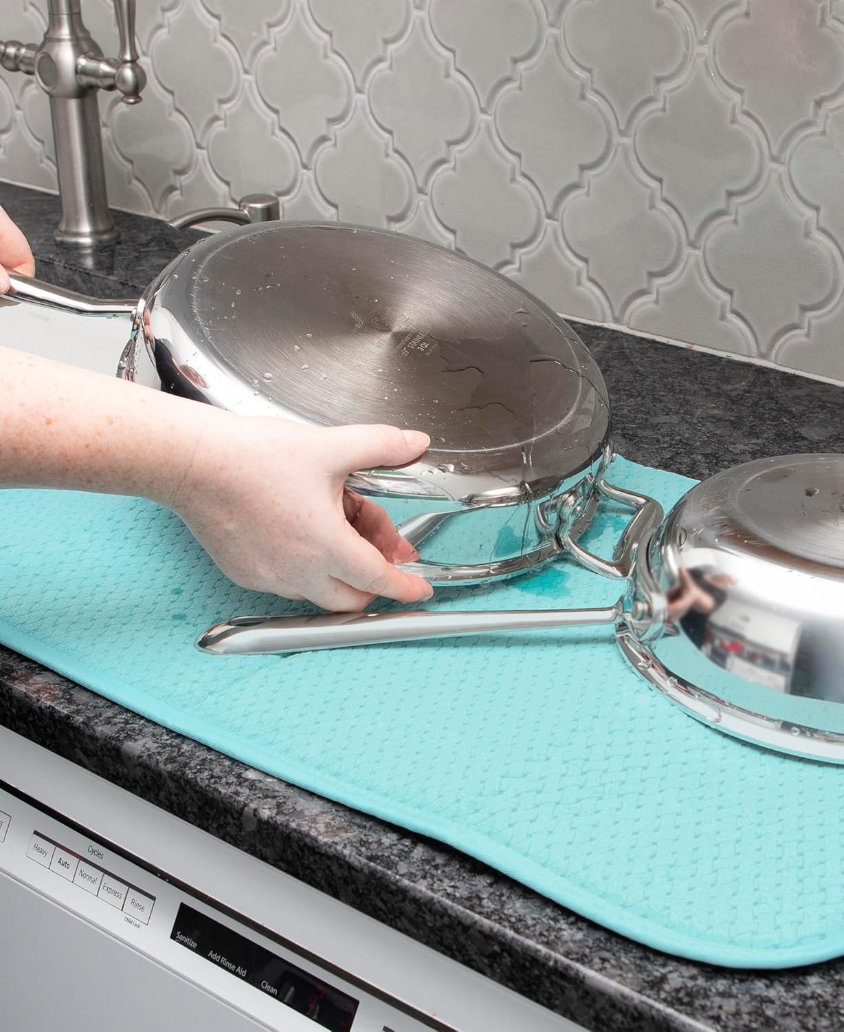 All-Clad Premium Reversible Dish Drying Mat for Kitchen: 16" x 28" Ultra-Absorbent, Long-Lasting, No Condensation, and Oversized for Large Pots and Pans - 1 Pack, Rainfall