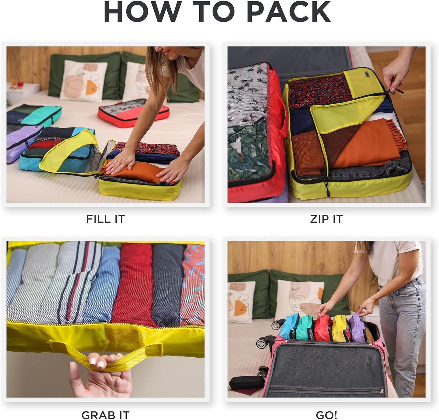 Dot&Dot Large Packing Cubes for Travel 10pc Set - Suitcase Luggage Organizer Bags - Essential Gear for Family - Lightweight Fabric Containers (Non-Compression)