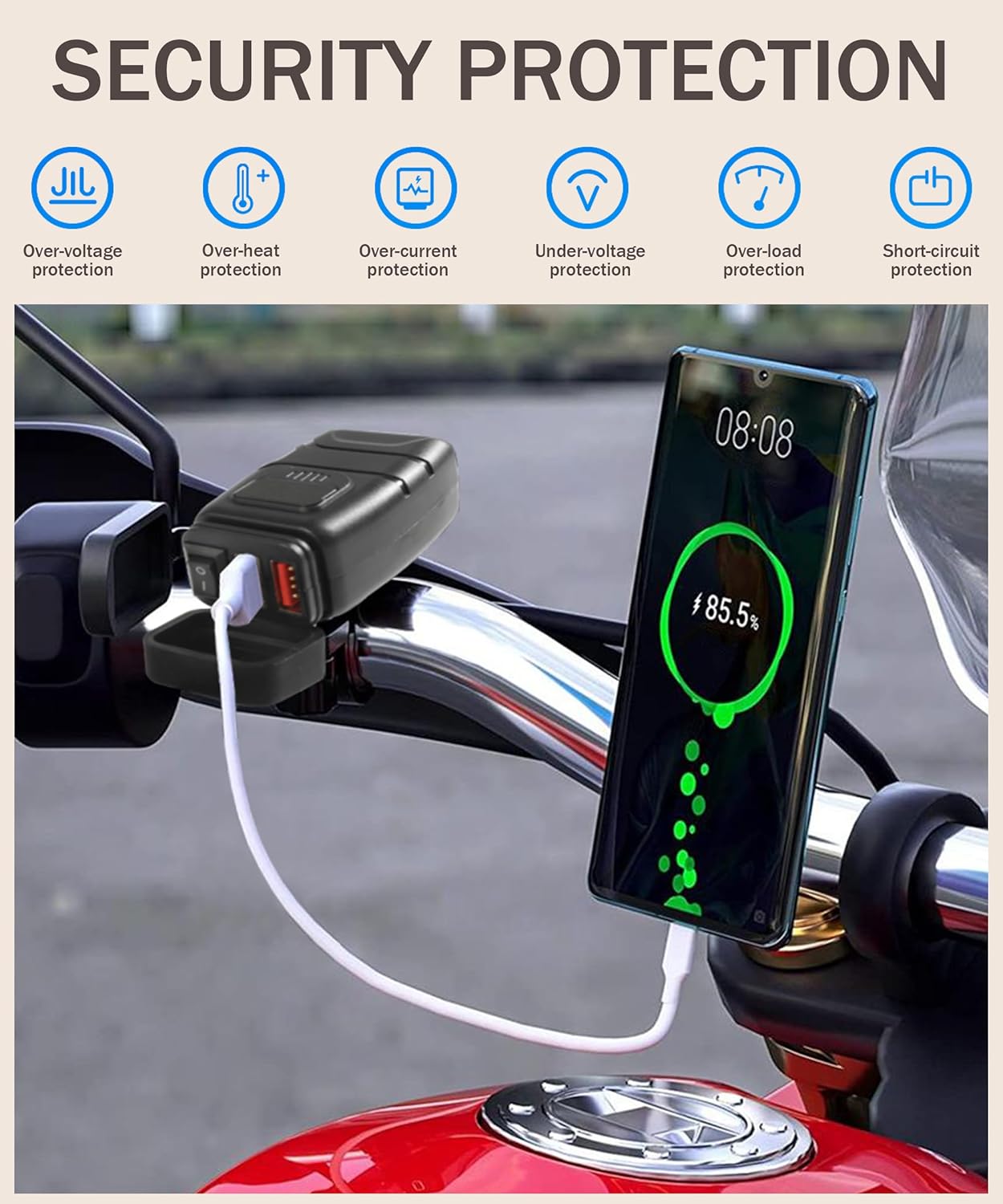Bylikeho Motorcycle Phone Charger with Voltmeter & ON/Off Switch, SAE to USB Adapter for Phone, Tablet, GPS