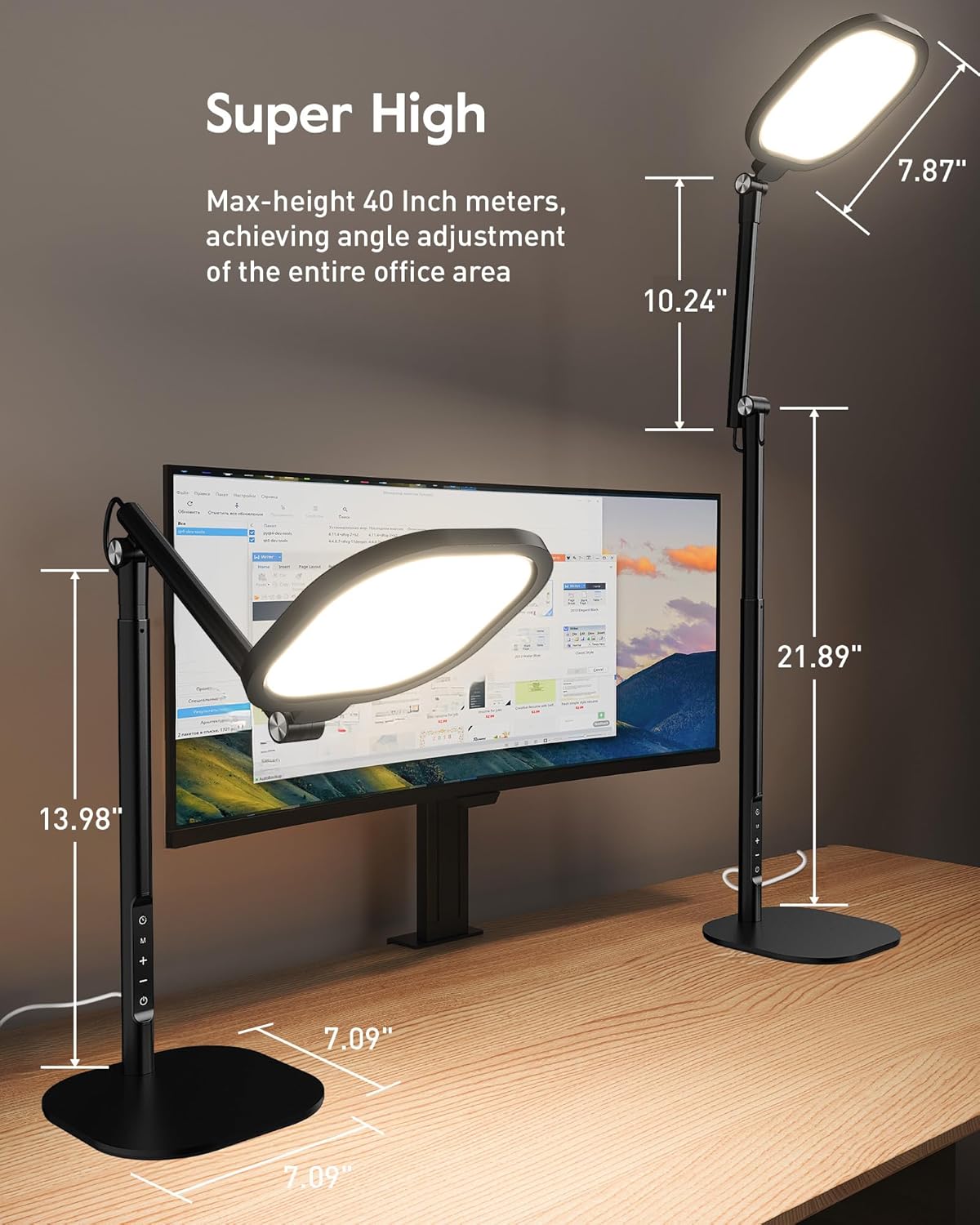 LitONES Led Desk Lamps for Home Office with Base, Tall Desk Lamp with 50 Light Modes & Memory and Timer Func Computer Light, Flexible Adjustable Table Lamps for Video Conference, Architect
