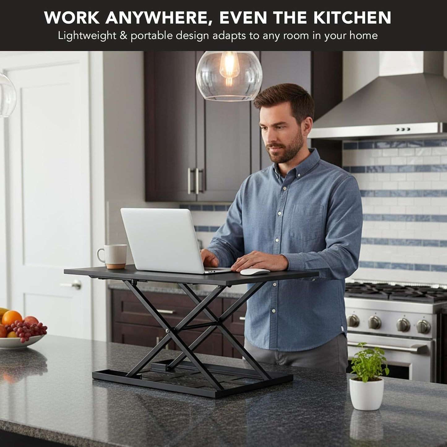 Mount-It! Standing Desk Converter 32" x 22" – Sit Stand Desk Riser with Gas Spring Lift, Slim 2.5" Low Profile, Height Adjustable Desktop Workstation, Preassembled Sit-Stand Solution for Home & Office